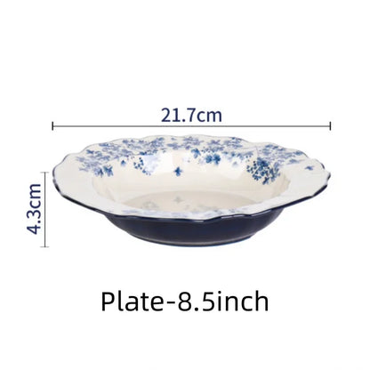 Chinese Style Ceramic Bowls Plates Retro Tableware Ramen Bowl Steak Dish Dessert Salad Plate Party Household Dinnerware Decor.