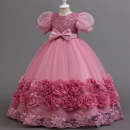 4-12 Jahre altes Blumenjungen-Hochzeitskleid, Abendkleid, Pailletten, langes Halloween-Mädchenkleid, Weihnachtsaufführung, Gastgeber-Redenen.