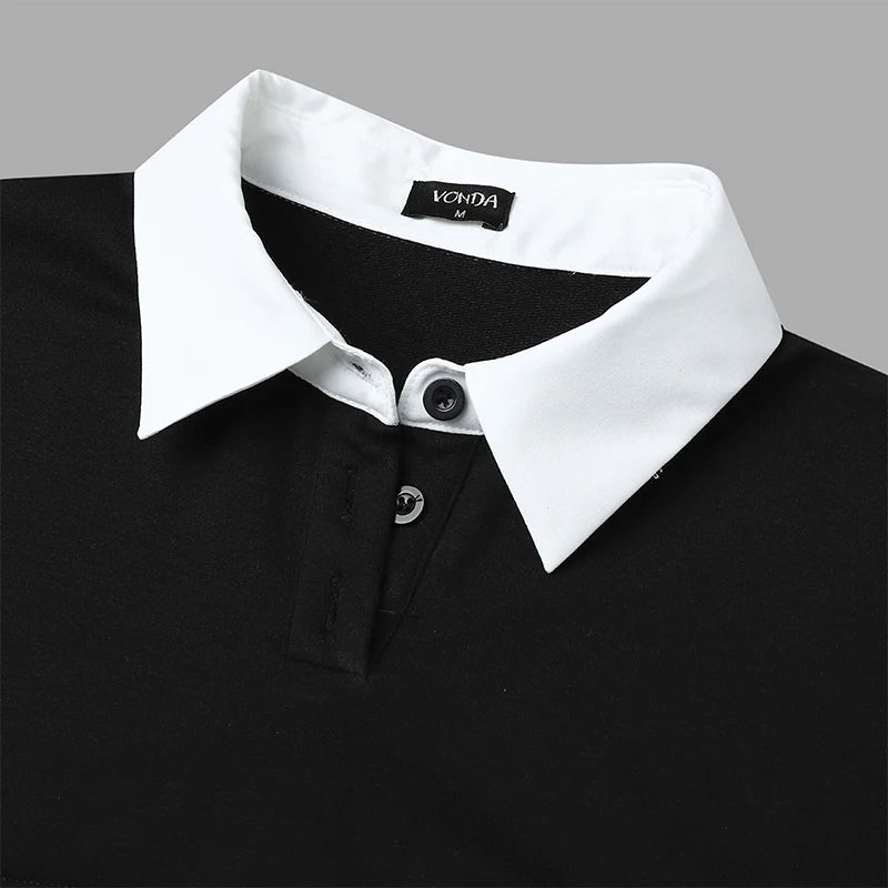 Plus Größe 5XL VONDA Frauen Hoodies Sweatshirts Mode Patchwork Kausalen Revers Kragen Gefälschte Zwei Stück Sweatshirts Lose Lange Jumper.