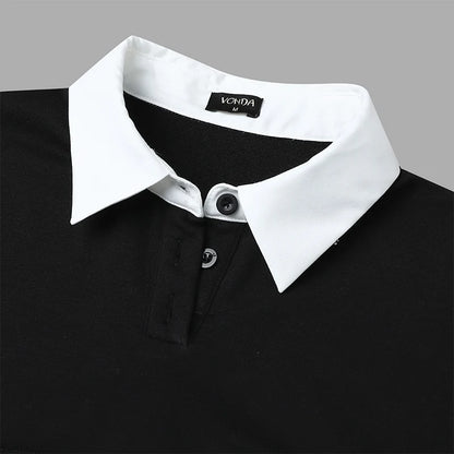 Plus Größe 5XL VONDA Frauen Hoodies Sweatshirts Mode Patchwork Kausalen Revers Kragen Gefälschte Zwei Stück Sweatshirts Lose Lange Jumper.