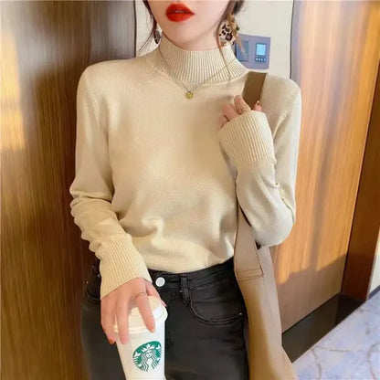 Herbst Winter Chic Bottom Pullover Frauen Mode Rollkragen Pullover Lose Langarm Gestrickte Jumper Weiche Warme Pull Femme Top.