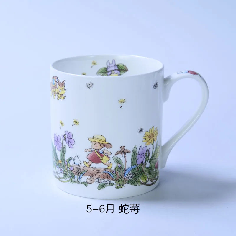 Bone China Dinner Plate Anime Cup and Saucer Set Coffee Mug Cute Cartoon Pattern Ceramic 9.5 Inch Dish Household Tableware Gift.