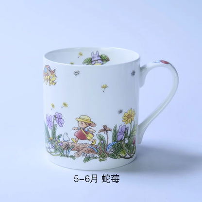Bone China Dinner Plate Anime Cup and Saucer Set Coffee Mug Cute Cartoon Pattern Ceramic 9.5 Inch Dish Household Tableware Gift.