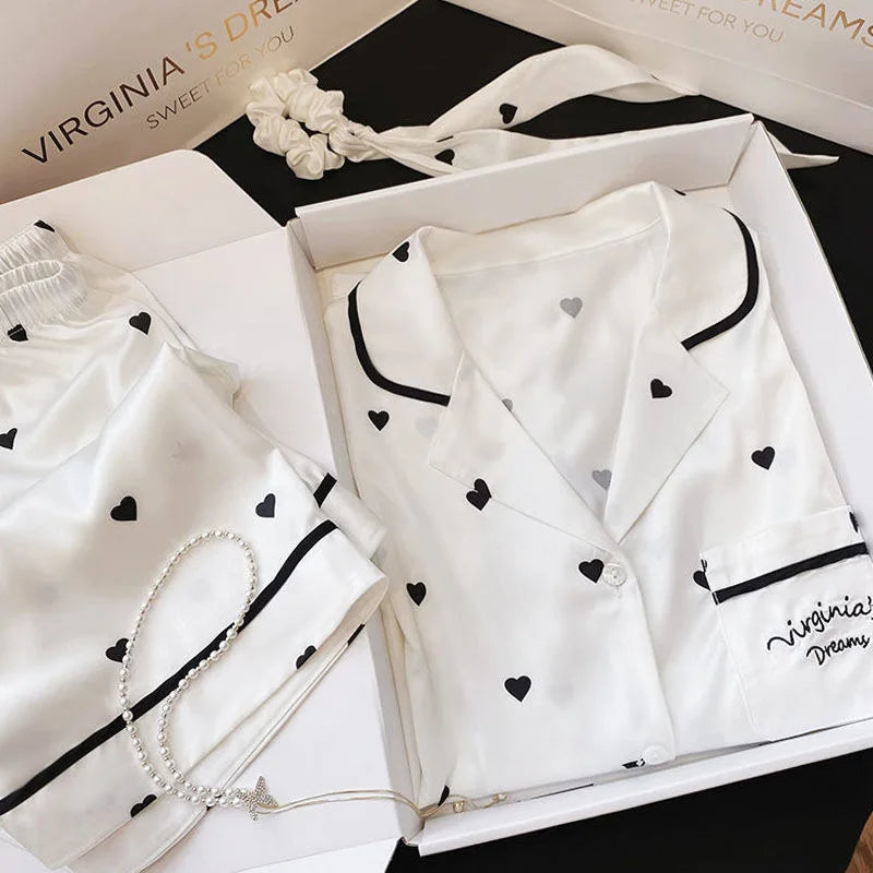 Sommer Damen Eis Seide Premium Gefühl Pyjamas Homewear Set Mädchen Kurzarm Sexy Spitze Spitze Einfache Pyjamas Homewear Set.