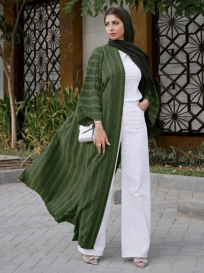 2024 New Fashion Muslim Kimono Abaya Solid Striped Retro Ethnic Cardigan Robe Dubai Middle Eastern Saudi Arabia Eid Clothes