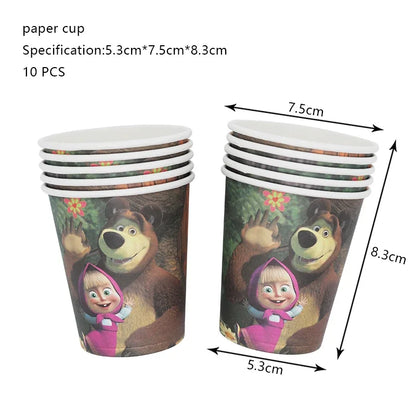 Mashas und Bär Geburtstag Party Dekoration Cartoon Thema Luftballons Kinder Event liefert Einweggeschirr Hintergrund