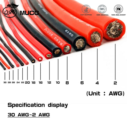 50m Silicone cable Black Red Heat-resistant Flexible cord Super soft Battery charging Electrical wires 7 8 9 10 11 12 13 14 AWG.