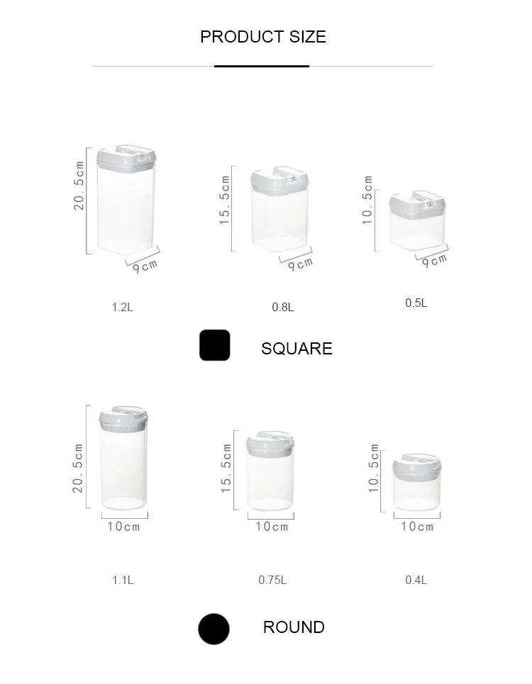 Air-Tight Food Storage Container for Cereals Easy Lock Sealed Jar Plastic Transparent Milk Powder Grains Candy Kitchen Organizer.