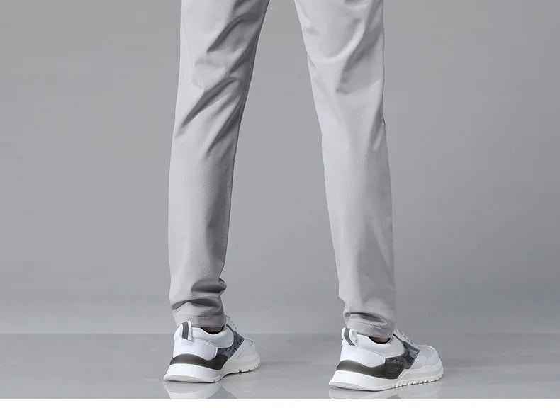 Korean Men's Warm Golf Pants Slim Straight Winter Thick Fleece Casual Pants Business Fashion Stretch Thermal Trousers Male.