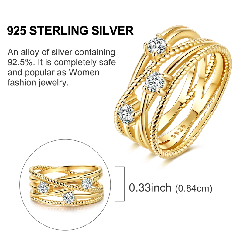 925 Sterling Silver Rings Gold Color Sparking Popular LOVE Wedding Ring Certified Women Engagement Jewelry Anniversary Gifts.