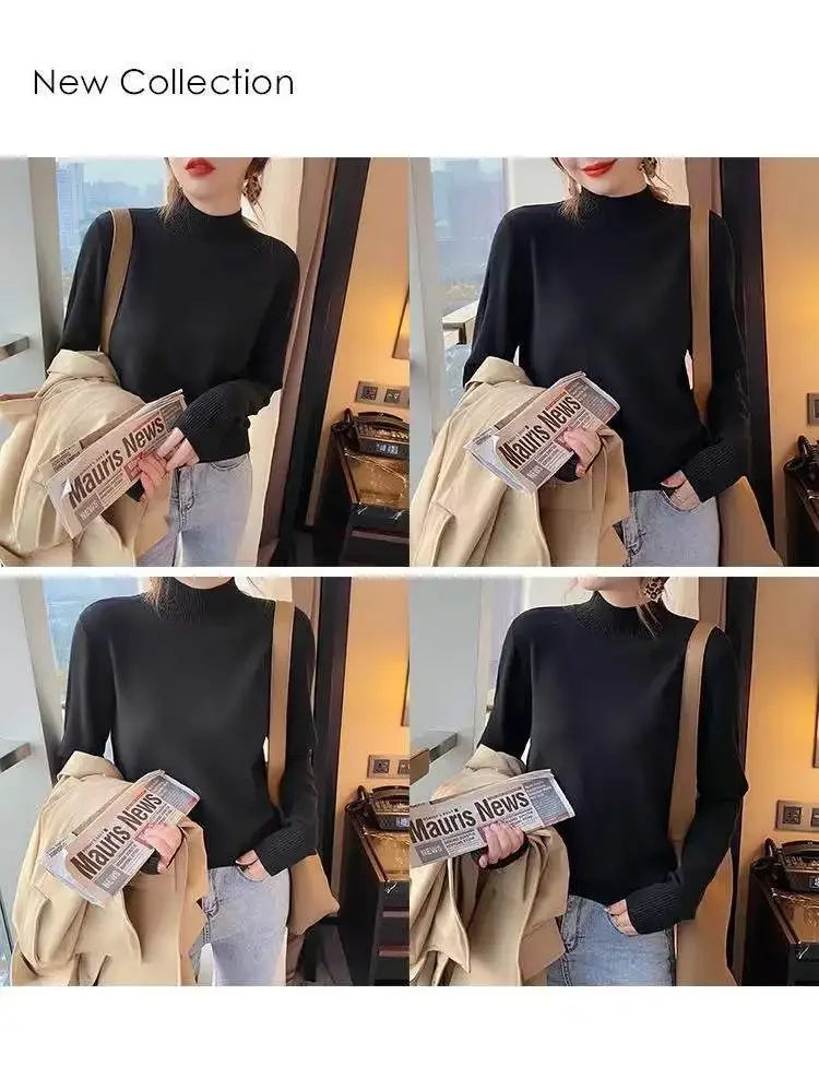 Herbst Winter Chic Bottom Pullover Frauen Mode Rollkragen Pullover Lose Langarm Gestrickte Jumper Weiche Warme Pull Femme Top.
