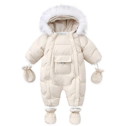 AYNIGIELL 2024 Winter Neugeborenen Verdickung Overall Integrierte Wolle Mit Kapuze Unten Strampler Baby Jungen und Mädchen Warme Schneefeste Overalls