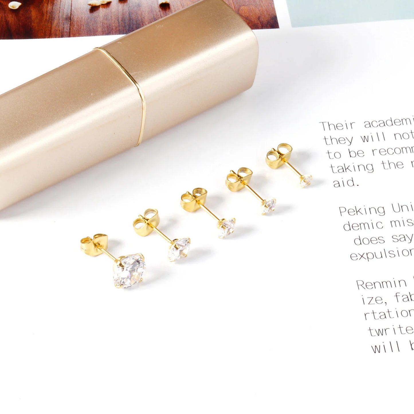 LUXUSTEEL 1Pairs/2Pcs Stainless Steel Crystal Studs Earrings For Women Men 4 Prong Tragus Round Clear Cubic Zirconia Ear Jewelry.