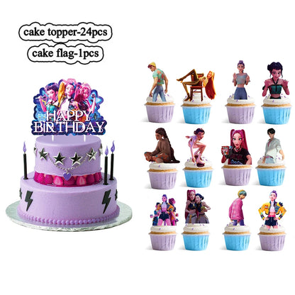 1/25 stücke Dämon Jäger Kuchen Topper Alles Gute Zum Geburtstag Party Kuchen Dekoration Kinder Favor Kpop Dämon Jäger Kuchen Ornamente Baby dusche.