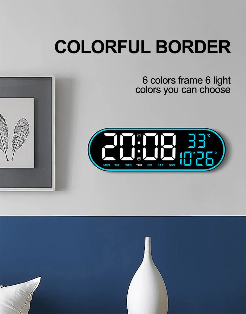 15-Zoll-LED-Digital-Wanduhr, Schlummeruhr, Farbe, Außenrahmen, Temperatur, Datum, Wochenanzeige, Fernbedienung, elektronische Stummuhr