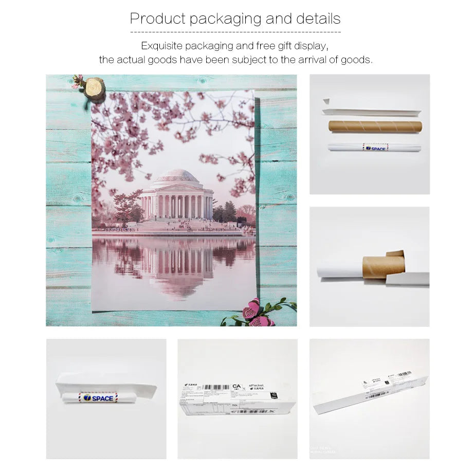 Pink Cherry Blossom Tulip Bicycle Flower Nordic Posters Ferris Wheel Wall Art Print Canvas Painting Living Room Home Decoration.