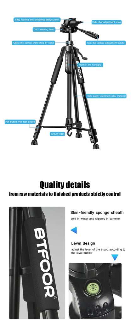 Phone Travel Self Tripod  Aluminum Tall 55” 140CM Stand With Quick Plates Mount Pan Head For Canon Nikon DSLR SLR Digital Camera.