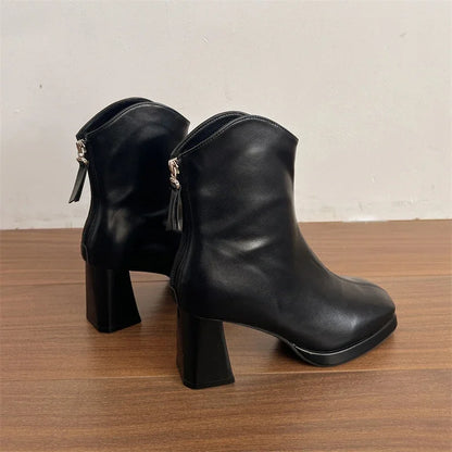 Winter Fashion Square Toe High Heel Women Ankle Boots Street Style Banquet Party Mordern Short Booties Zapatos De Muje