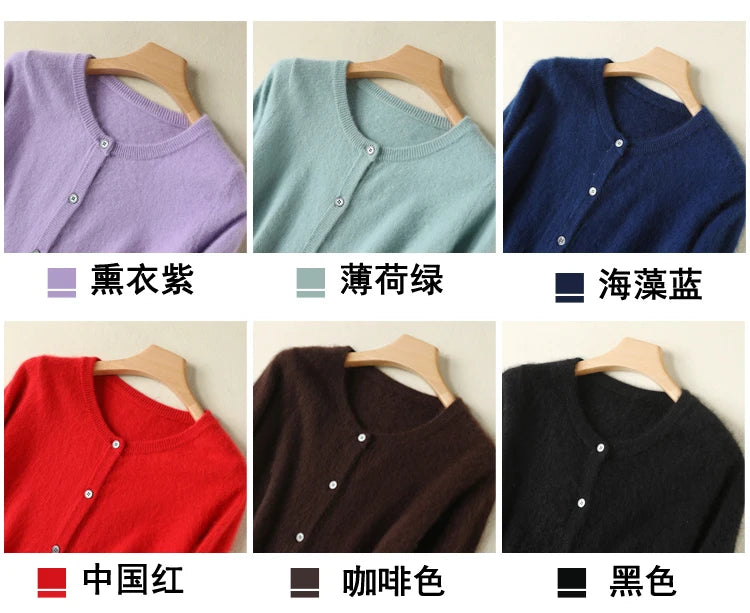 Women Cardigan Large Size Warm Pure Mink Cashmere Sweaters O-neck Loose Coat Female Sweater Ladies' Jacket Solid Knit Cardigans.
