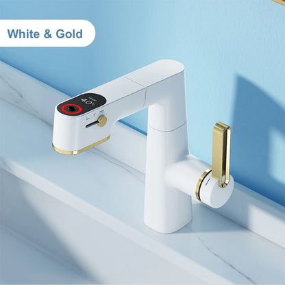 VGX Multifunctional Bathroom Faucets Pull Out Basin Mixer Sink Faucet Gourmet LED Display Tap 360° Tapware Crane Brass Chrome