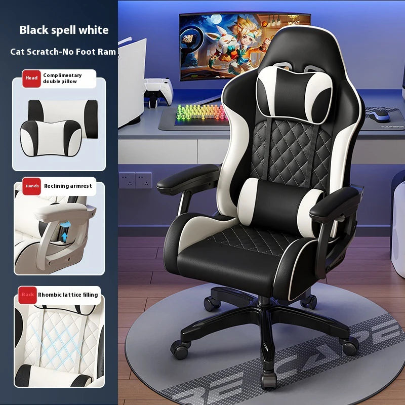 Gaming-Stuhl im Racing-Stil, drehbarer Bürostuhl, 8 cm dickes Latexkissen, verstellbarer Computersitz aus 135 Grad PU-Leder