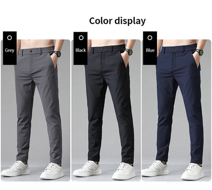 Autumn Winter Casual Pants Men Thick Business Stretch Slim Elastic Waist Jogger Korean Classic Black Gray Blue Trouser Male.