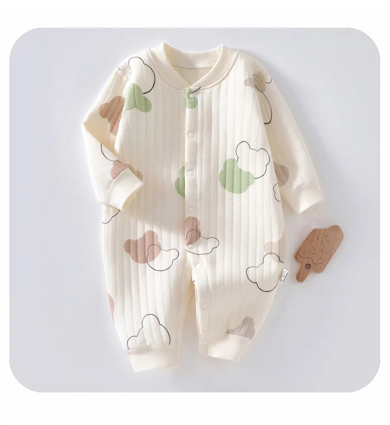 AYNIGIELL Baby Warm Overall Herbst und Winter Baby Baumwolle Kleidung Neugeborenen Pyjamas Niedlichen Muster Gedruckt Baby Overall.