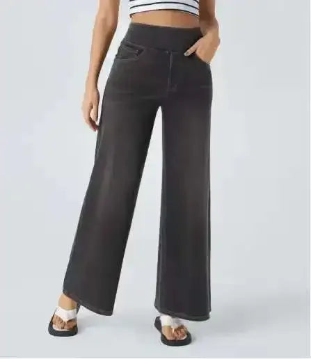 Washed Straight Leg Jeans Women's High Waist Denim Pants Comfortable Fit Long Trousers Cross-Border European Style.