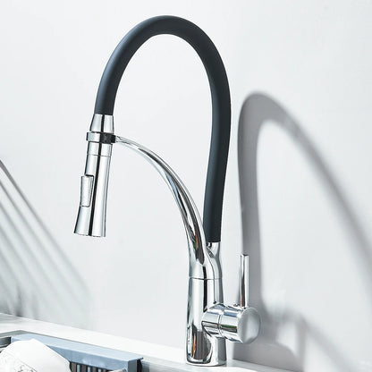 Black Rubber Kitchen Faucet Mixer Tap Rotation Pull Down Stream Sprayer Taps Hot Cold Water Tap One Handle Kitchen Tap