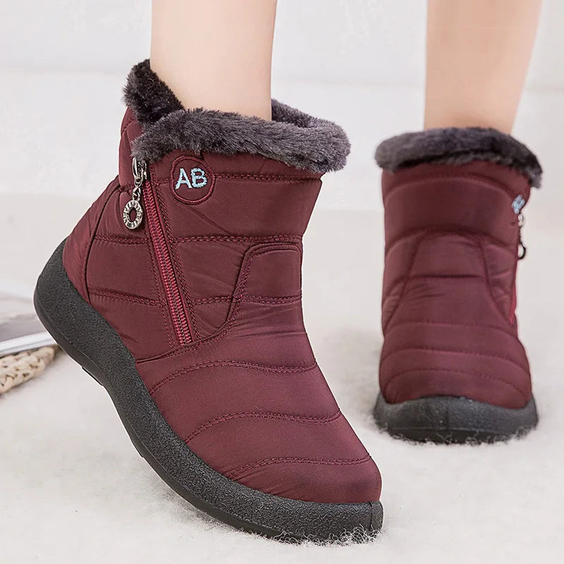 Boots Women's Ankle Boots With Fur Waterproof Snow Botas Mujer Elegant Winter Shoes For Woman Winter Boots Casual Black Footwear.