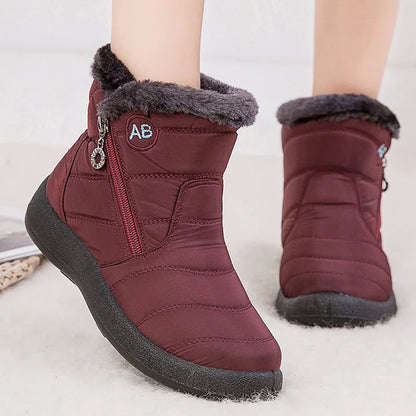 Boots Women's Ankle Boots With Fur Waterproof Snow Botas Mujer Elegant Winter Shoes For Woman Winter Boots Casual Black Footwear.