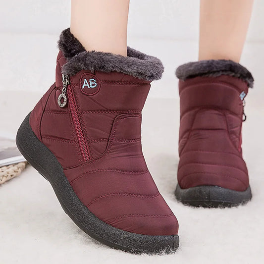 Boots Women's Ankle Boots With Fur Waterproof Snow Botas Mujer Elegant Winter Shoes For Woman Winter Boots Casual Black Footwear.