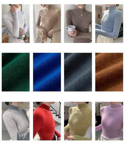Women Fashion Tops Autumn Winter 2025 Turtleneck Sweater Women Knitted Pullovers Korean Style Simple Base Layer Knitted Sweater.