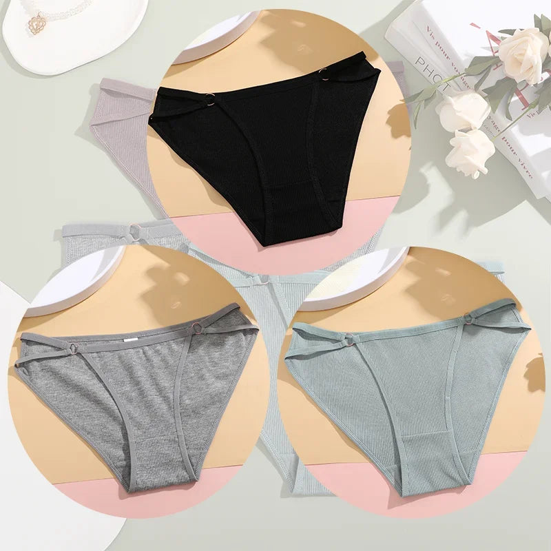 3PCS Women's Panties Sexy Breathable Underwear Comfortable Lingerie Cotton Striped Briefs Fashion Cozy Underpants Sale.