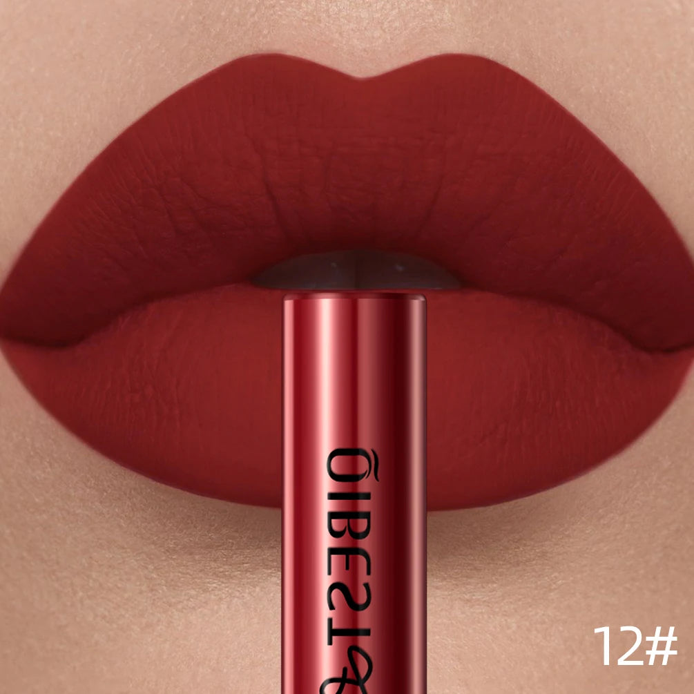 QIBEST Sexy Red Matte Lip Gloss Long Lasting Velvet Liquid Lipstick Lip Makeup Women Beauty Nonstick Cup Waterproof Lipgloss Hot