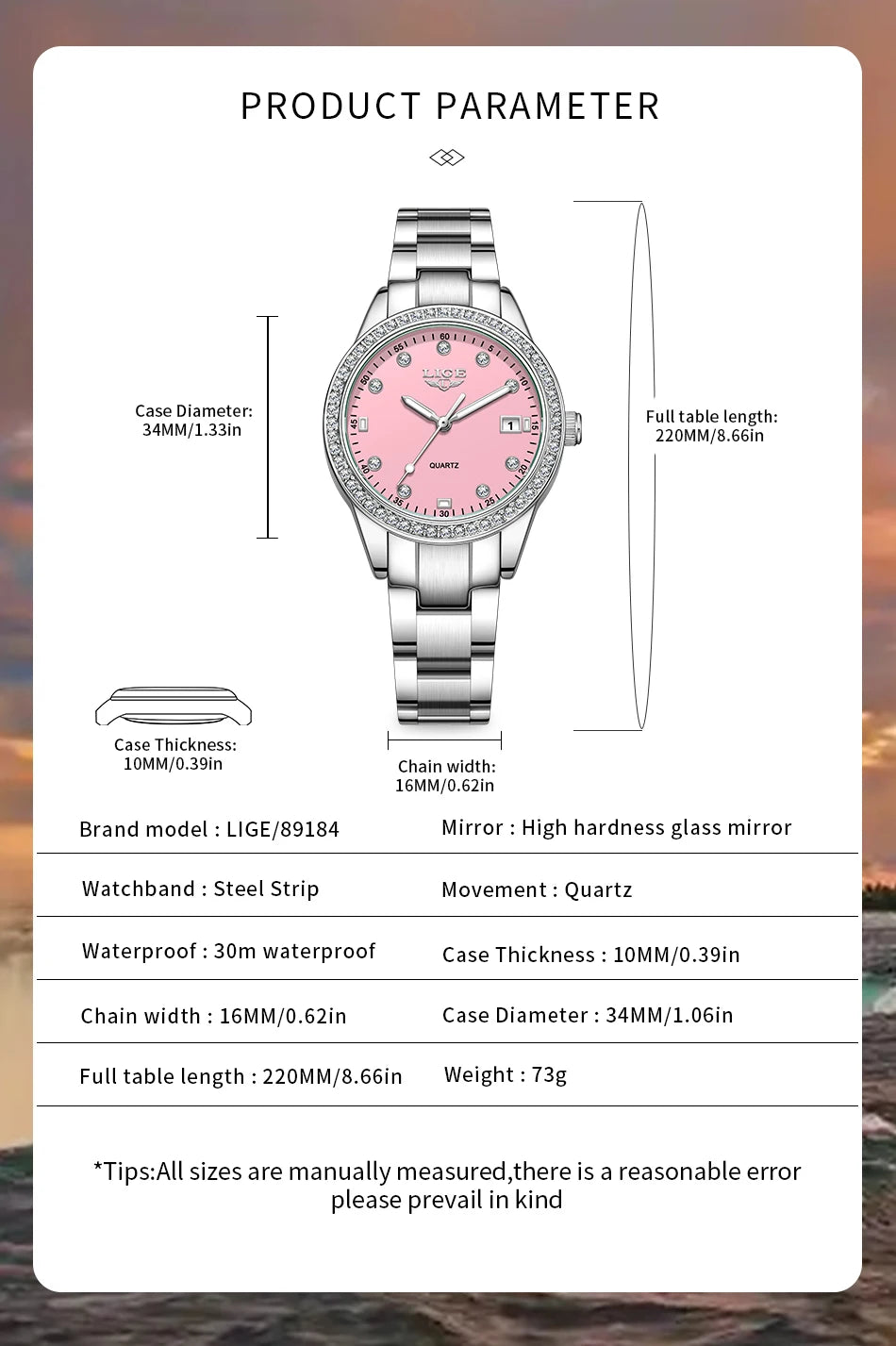 LIGE 2025 Diamond Women's Watch Fashion Elegant Quartz Wristwatches Waterproof Steel Strap Watch For Ladies Gifts Reloj Mujer.