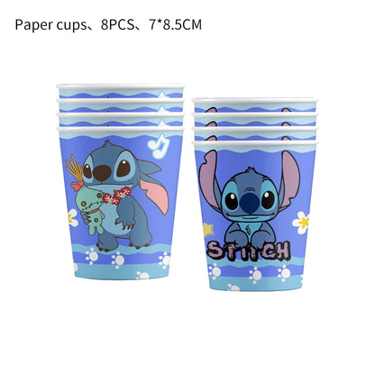 Stitch Party Supplies für Kinder Lilo und Stitch Geburtstag Party Dekorationen Luftballons Banner Tischdecke Hintergrund Geschirr