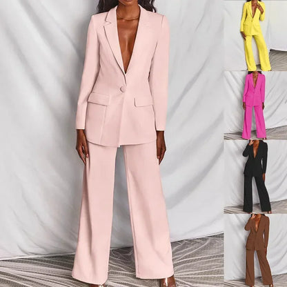 2025 ZL1396 Autumn New Cross-Border Women's Fashion Elegant Long Sleeves Suit Straight-Leg Trousers Suit Already In Stock.