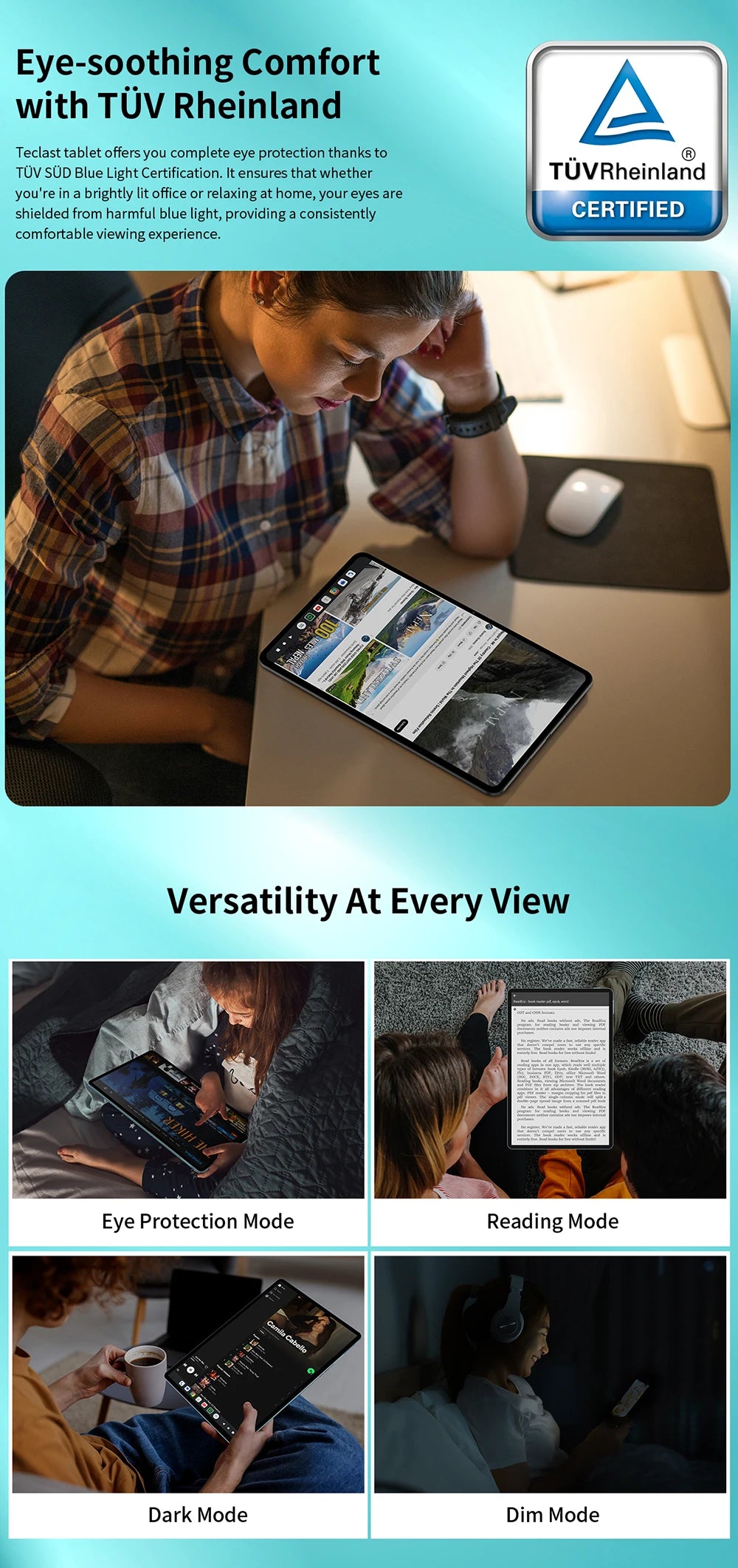 Teclast P50 Android 14 Tablet 11" IPS Max 14GB RAM 128GB ROM Unisoc T606 8-core 13MP Camera 8000mAh Type-C 4G LTE TÜV Rheinland.