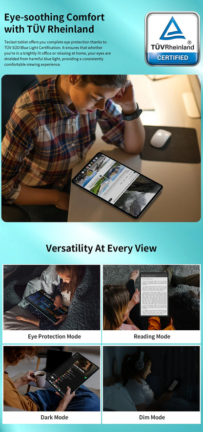 Teclast P50 Android 14 Tablet 11" IPS Max 14GB RAM 128GB ROM Unisoc T606 8-core 13MP Camera 8000mAh Type-C 4G LTE TÜV Rheinland.