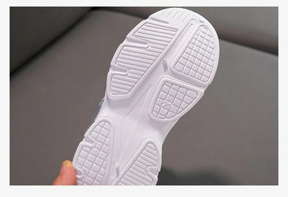 Disney Girls' Casual Shoes Frozen Priness Elsa Sneakers Mesh Leather White Breathable Sole Children's Sport Shoes Size 26-37.