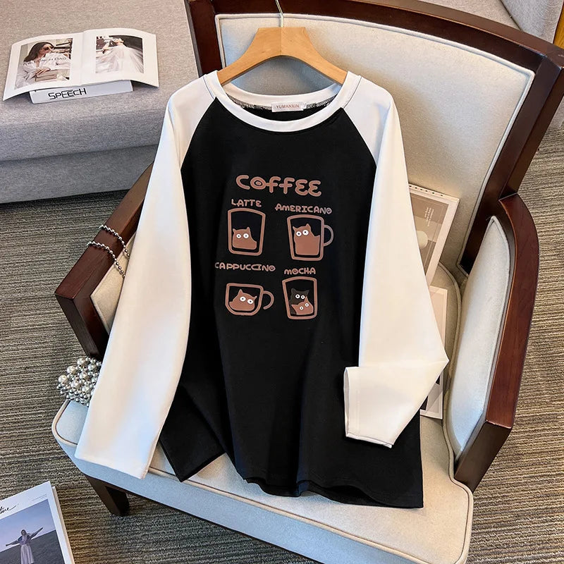 175kg plus size Damen büste Frühling Herbst lockeres Oberteil Rundhals bedrucktes Langarm-Sweatshirt 4xl 5xl 6xl 7xl 8xl 9xl