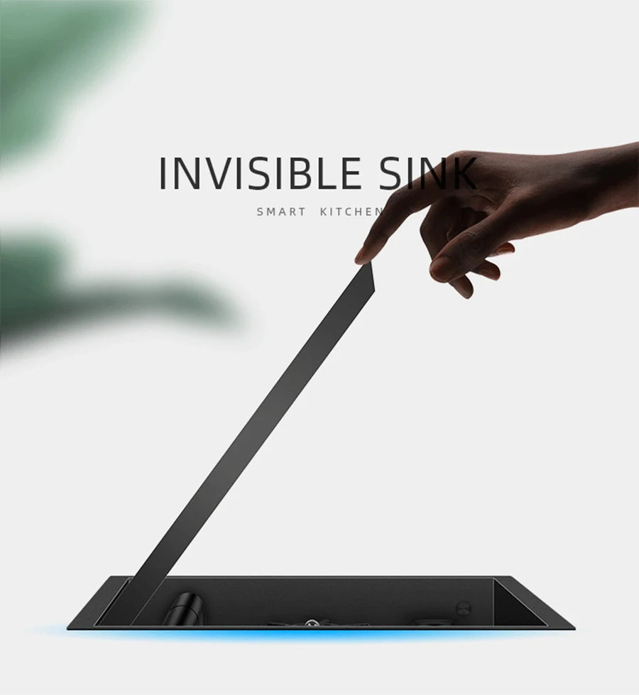 ASRAS Hidden Bar Island kitchen Sink Nanometer SUS 304 Flip Cover Hidden Handmade Small Size kitchen Sinks With Cup Rinser