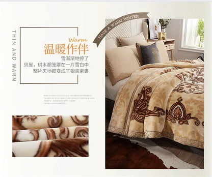 European Style Warm Raschel Blanket for Winter High End Soft Thicken Warmth Weighted Blanket Double Side Flocked Comforter Duvet.