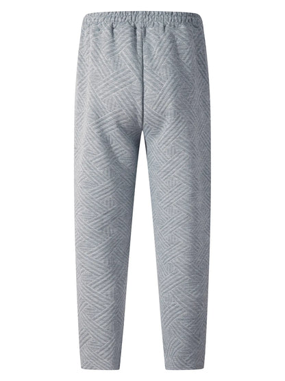 Men's Casual Jacquard Drawstring Trousers 2025 European And American Autumn Style Loose Fit Solid Color Sport Pants with Pockets.