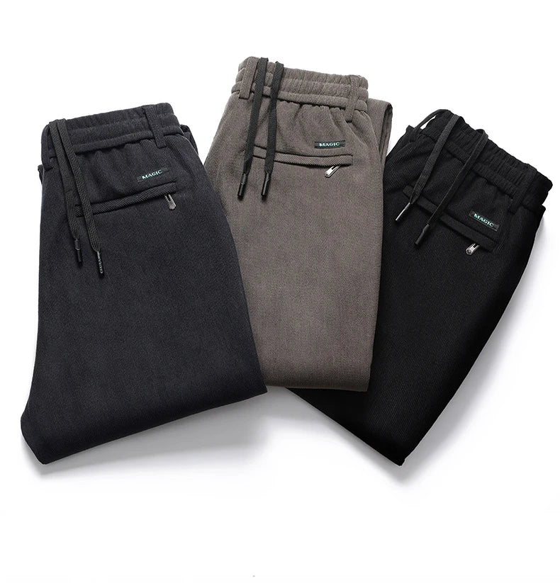 Men's Casual Pants Elastic Waist Sweatpants Autumn Winter Clothes Drawstring Trousers Male Corduroy Warm Large Size Pants.