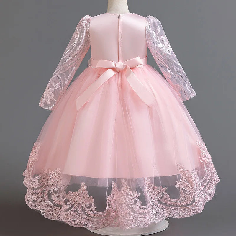 Blumen mädchen Hochzeits kleid lang ärmel ige Spitze Kleid elegante Mädchen Kunst Leistung Prinzessin Kleid Mädchen Karneval Kleidung.