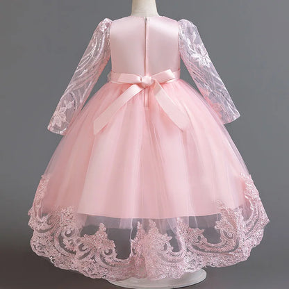 Blumen mädchen Hochzeits kleid lang ärmel ige Spitze Kleid elegante Mädchen Kunst Leistung Prinzessin Kleid Mädchen Karneval Kleidung.