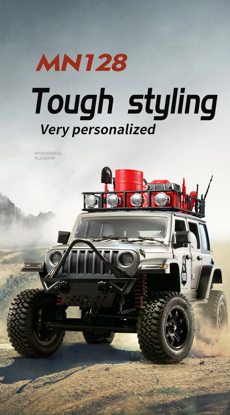 1/12 MN128 RC Car 4WD Jeep Model 2.4G Remote Control LED Light 4X4 Off Road 4WD Climbing RC Truck Electric Toy Car Gift for Boy.