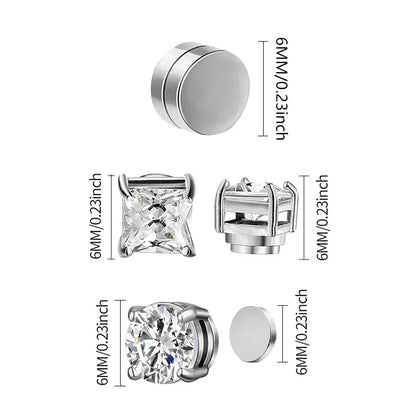 3 Pairs Crystal Strong Magnetic Ear Stud Clip Earrings for Men and Women Punk Round Zircon Magnet Earrings Non Piercing Jewelry.